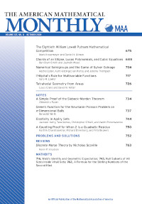 Cover image for The American Mathematical Monthly, Volume 127, Issue 8, 2020