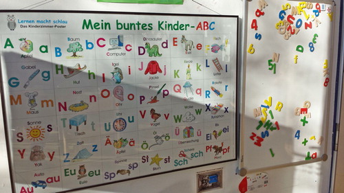 Figure 9. Poster and magnetic board in the writing corner, Sunflower Kindergarten.