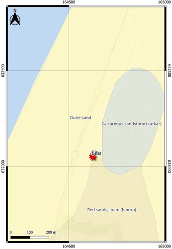 Figure 4. Geological map excerpt mapped at 1:50,000 (Sneh and Rosensaft Citation2004). Red star marks Ashdod-Yam.