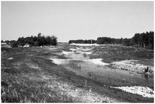 Figure 15 Pools and riffles in the Mink Creek channel under low discharge conditions (June 1988). Flow continuity is ensured by backflooding the downstream face of the upstream riffle.