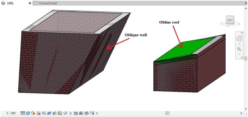Figure 10. The test dataset with oblique wall and roof in Revit.