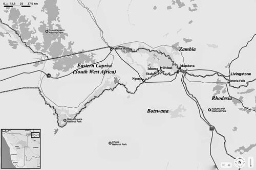 Figure 1. Map of the Eastern Caprivi in 1970, showing Ngoma, Ihaha, Ishuwa, Ivilivinzi and Mambova. (Source: Apple maps, retrieved on 4 July 2023, adapted by author.)