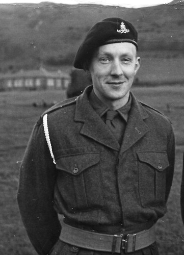 Figure 3. Bill Chaloner in the army in 1955, age 27, wearing the uniform of the Thirtieth Royal Artillery Regiment during his National Service (section 8). Precise date and photographer unknown. The image is reproduced with the approval of the Chaloner family.