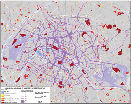 Figure 36. (Right) Urban networks and flows are also connected across scales and distributed according to inverse power laws. Bus frequencies in Paris. Source: Urban Morphology and Complex Systems Institute, and APUR  (Atelier Parisien d'Urbanisme).