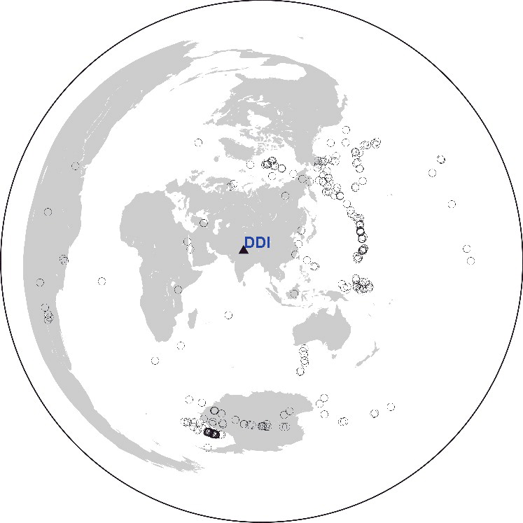 Figure 3. Distribution of teleseismic earthquakes used for P receiver function analysis in this study.