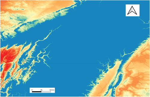 Figure 15. Digital elevation model (DEM) of the area.
