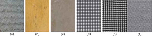 Figure 5. Train Defect-less samples (a) Hatchet Stone (b) Orange Travertine (c) Non-Wavy Creamy Travertine (d) Box-Pattern Fabric (e) Star-Pattern Fabric (f) Dot-Pattern Fabric.