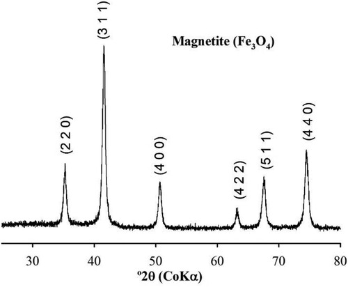 Figure 1. X-ray diffraction of the synthetic iron oxide NP.