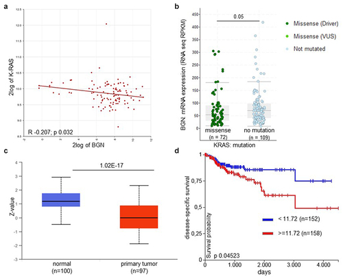 Figure 1. Increased correlation and clinical relevance of K-RAS and BGN expression in CRC lesions.