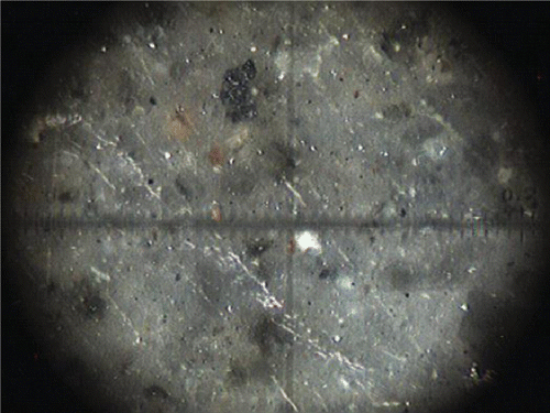 Figure 5. Optical micrograph (200 magnifications) of the studied pavement surface.