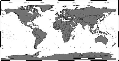 Figure 1. Map of the sampling sites of Ferrissia spp. for which mtDNA data are available.