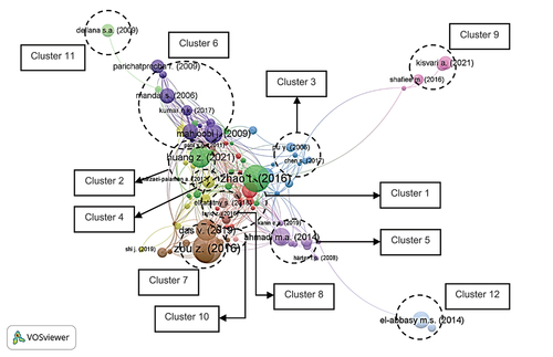 Figure 8. Illustration of clusters of the publications as the most significant studies with more than 30 citations.