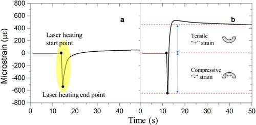 Figure 4 . Distortion curve in single scanning with powder layer (a), distortion curve in single scanning without powder layer (b).