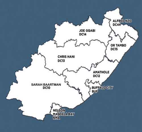 Figure 2. Map of the district and metropolitan municipalities in the Eastern Cape. Source: Collins & Main, 2013.