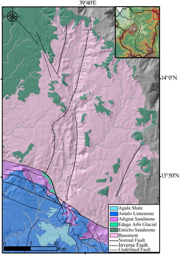 Figure 7. Geological configuration of the Wukro area (zoom from the Main Map).