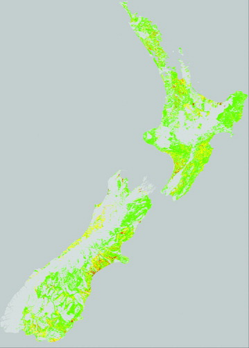 Figure 5  Mean concentration of dissolved reactive phosphorus in subsurface water (mg L−1): grey (0–0.025); green (0.025–0.050); yellow (0.05–0.10); orange (0.1–0.2); and red (>0.2).