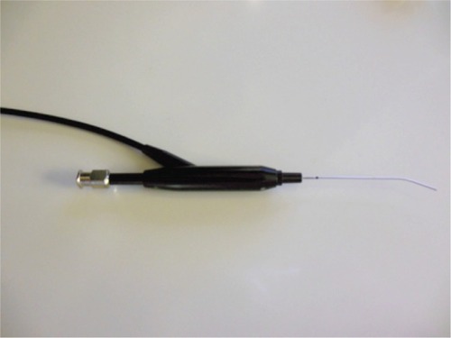 Figure 1 Photograph of the 23G RUIDO fiberscope (FiberTech Co., Ltd., Tokyo, Japan).