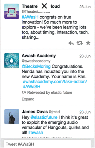 Figure 5. Twitter interactions hashtagged to #AWaSH (2014).