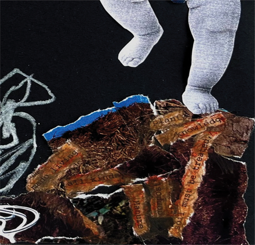 Figure 4. Collage detail. Manure/compost pile with baby legs. Original artwork – de Rijke Citation2023.