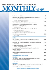 Cover image for The American Mathematical Monthly, Volume 127, Issue 1, 2020