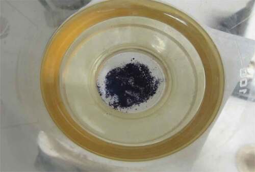 Figure 3. Color of reagent-treated silicon dioxide particles after reaction of volatiles stored at 10°C