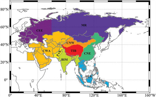 Figure 1. Map of the nine sub-regions of DPEA.