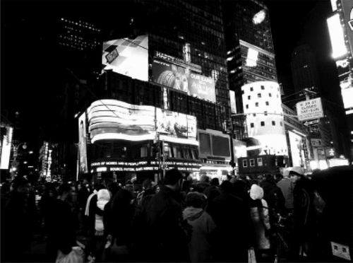 Figure 3. Increased mounting height in times square, New York, to encourage pedestrian activity below (A. Portella, Citation2014).