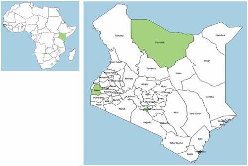 Figure 1. Map of Africa (left) Showing the Position of Kenya, and Map of Kenya with the Location of Counties Where the Study Took Place
