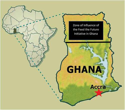 Figure A1. A Close-up Picture of Map of Ghana within Africa Showing the General Study Area.