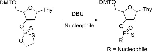 Scheme 130. 1,3,2-oxathiaphospholane ring opening condensation reaction with selected C-, O-, S-, and N- nucleophiles.