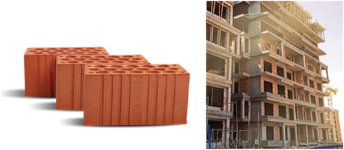 Figure 6. Singer brick shape, and its application in residential buildings.