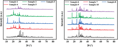 Figure 2. XRD spectra of samples 1–10.