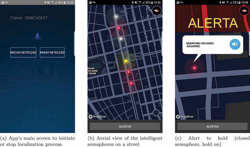 Figure 5. Mobile application for street crossing assistance screenshots.