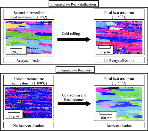 Figure 4 OIM of 12Cr ODS ferritic steel cladding after each heat treatment