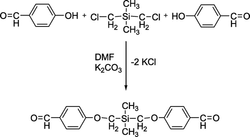 Scheme 1. The reaction to the bis(formyl-p-phenoxymethyl)-dimethylsilane, DA.