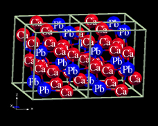 Figure 1. The physical structure of Ca2Pb (orthorhombic space group 62, Pnma); Sr2Pb and Ba2Pb are similar. The x-axis is horizontal, the y-axis into the paper and the z-axis vertical.