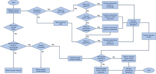 Figure 1. Flow chart of antibiotic prescribing decision-making in hospitals in the National Health System in England.