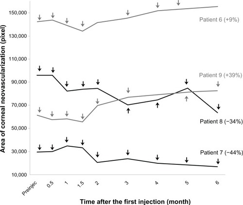 Figure 5 Corneal vessel area at each time point in group 2.