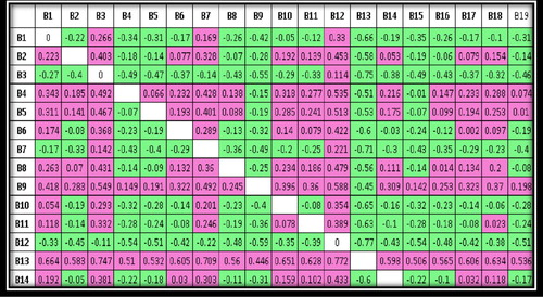 Figure 15. Part of preference or non-preference comparison matrix of bridges.