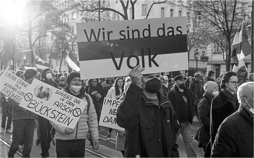 Figure 2. Wir sind das Volk has crossed borders. Again recontextualized, during protests against COVID-restrictions in Vienna, Austria. (Source: Der Standard, 21.11.2021).