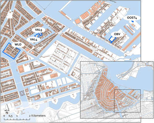 FIG. 3 Amsterdam with sites discussed (map, Thijs Terhorst, Monuments and Archaeology, City of Amsterdam; vectorised 1832 cadastral map Fryske Akademy).