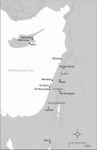 Fig. 1: Map of the eastern Mediterranean with the Levantine and Cypriot sites discussed in this study (map by Ruhama Bonfil)