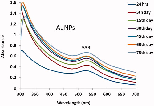 Figure 1. UV–visible spectrum absorption pattern of gold nanoparticles synthesised from Strychni semen.