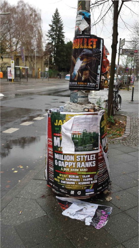 Figure 3. Poster advertisements for parties, doubling in size lampposts in Kreuzberg (Daan Middelkamp. Nov. 2015).