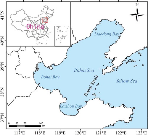 Figure 1. The location of the Bohai Sea. For full colour versions of the figures in this paper, please see the online version.