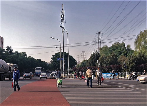 An old lady dragging a shopping cart has to trot crossing the street due to a short pedestrian light time at a wide street in Beijing. Image credit: Yingying Lyu.