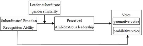 Figure 1 Shows the research model of this study. In the research model, we argue that subordinate’ s emotional recognition ability can influence both promotive and prohibitive voice through perceived ambidextrous leadership. Moreover, gender similarity (an leader and his/her subordinates have the same gender) can strengthen the effect of emotional recognition ability on perceived ambidextrous leadership, thereby enhancing promotive and prohibitive voice.
