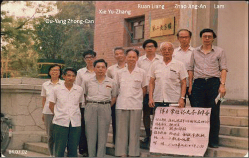Figure 7. Lam with Tsinghua's LC group, on the occasion of Ou-Yang Zhong-Can's PhD thesis defense (July 2, 1984). Xie Yu-Zhang (1915–2011) was the thesis advisor. Xie, together with Zhao Jian-An and Ruan Liang, and I founded the Chinese Liquid Crystal Society in summer 1980.