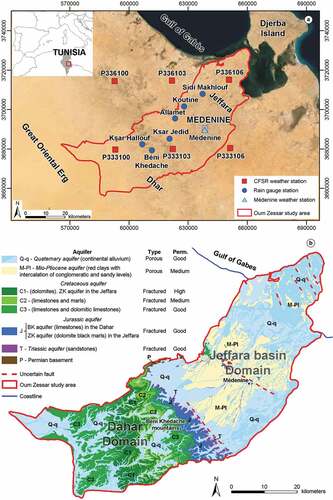 Figure 1. (a) Oum Zessar study area and (b) hydrogeological map.