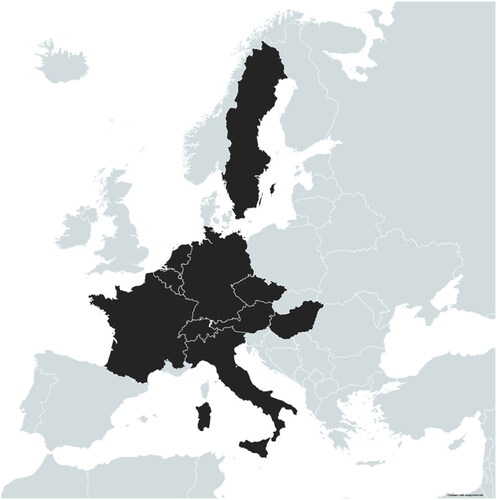 Figure 1. Assadi visited eleven European countries where he is believed to have met assets of the Islamic Republic. Media outlets have reported these eleven countries to be Austria, Belgium, Czech Republic, France, Germany, Hungary, Italy, Luxembourg, the Netherlands, Sweden, and Switzerland. Map by mapchart.net.